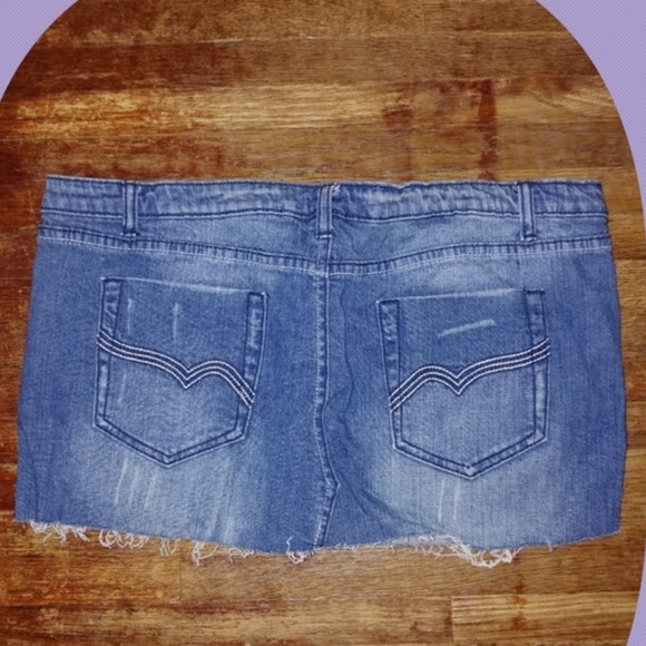 Wet Seal Dresses & Skirts - WET SEAL denim frayed and distressed mini skirt